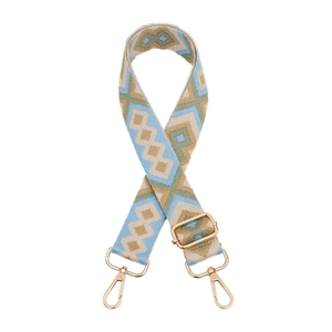 Adjustable geometric diamond woven bag strap with golden metal clasps for shoulder bags