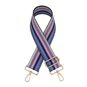 Bandoulière jacquard ethnique réglable avec rayures violettes et crochets dorés brillants