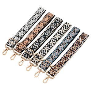 Ethnic bohemian style woven shoulder straps for handbags with gold metal swivel hooks