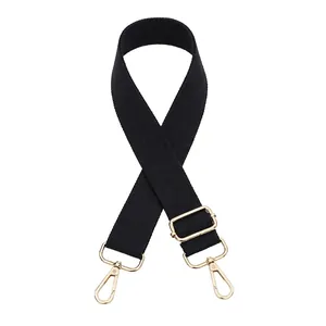 Tracolla regolabile in nylon nero con moschettoni in metallo dorato e trama a saia