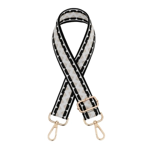 Adjustable wide replacement bag strap with black and white geometric woven pattern