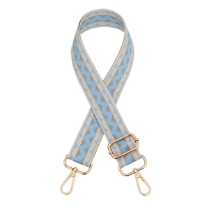 Adjustable quilted pattern bag strap in light blue and grey with gold metal hardware