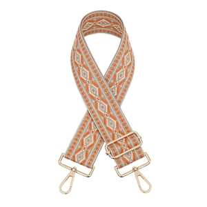 Bandoulière jacquard réglable à motifs losanges géométriques et crochets dorés brillants