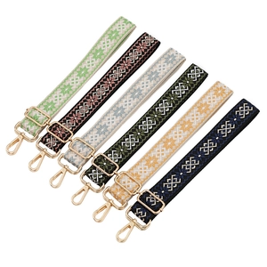 Adjustable ethnic embroidered shoulder straps with gold metal hooks for handbags