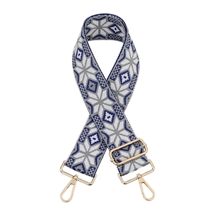 Correa jacquard de estilo étnico con patrones geométricos de copos de nieve azules