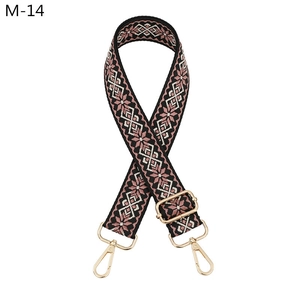 Adjustable geometric ethnic style wide shoulder strap with gold metal lobster clasps