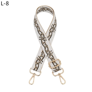Adjustable bag strap with embroidered chain pattern and golden metal hardware hooks