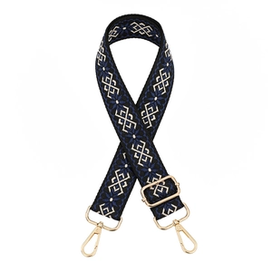 Adjustable wide replacement strap with ethnic woven geometric patterns and gold clips
