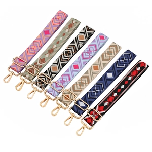 Bohemian Geometric Rhombus Pattern Adjustable Bag Strap Replacement Braided Polyester Shoulder Strap With Metal Hooks Women