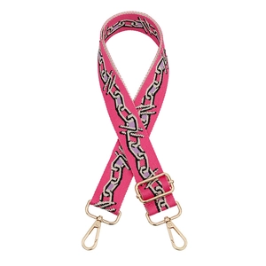 Adjustable wide replacement shoulder strap with pink geometric pattern and gold hardware