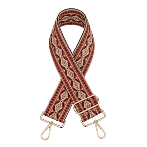 Ethnic bohemian style woven bag strap with golden hardware and adjustable length
