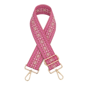 Ethnic style colorful woven wide shoulder strap with pink geometric patterns and gold clips