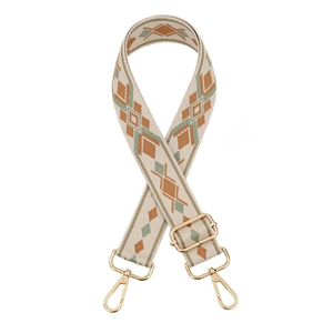 Bohemian jacquard embroidered bag strap with ethnic patterns and gold metal hooks
