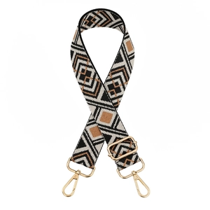 Adjustable geometric diamond woven shoulder strap for handbags with gold lobster clips