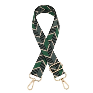 Bandoulière réglable pour sac avec motif chevrons vert et gris et boucles dorées