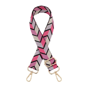 Bandoulière réglable avec motif chevrons rose et lilas et boucles métalliques dorées