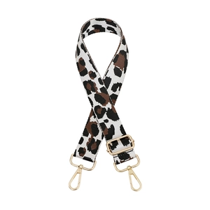 Adjustable wide leopard print replacement strap with gold metal lobster clasps for handbags