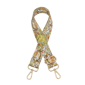 Adjustable wide floral strap with golden metal hooks for crossbody bags and phone cases