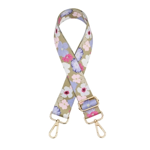 Floral print wide replacement shoulder strap for handbags with gold metal hardware