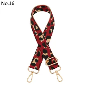 Adjustable leopard print bag strap with golden metal hooks for crossbody purses