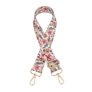 Adjustable floral canvas replacement bag strap with golden metal lobster hooks
