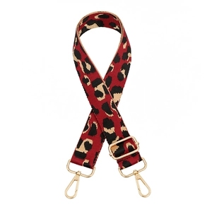 Adjustable leopard print shoulder strap for crossbody bags with gold metal hardware