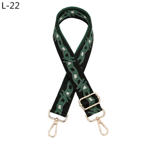 Adjustable wide replacement shoulder strap with green and grey geometric woven pattern