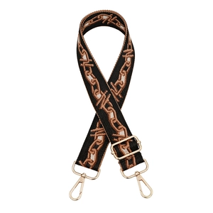 Adjustable wide replacement shoulder strap with brown chain patterns and gold metal clips