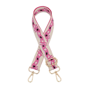 Adjustable colorful woven geometric shoulder strap with gold metal lobster clasps