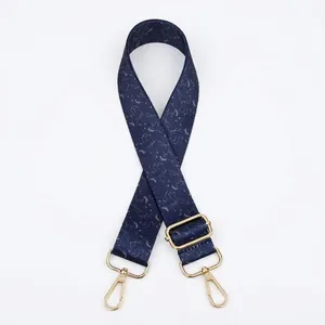 Adjustable wide replacement bag strap in dark blue with golden celestial pattern