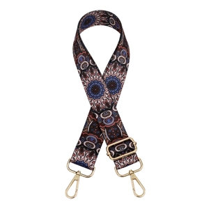 Adjustable vintage mandala print replacement strap with golden metal swivel hooks
