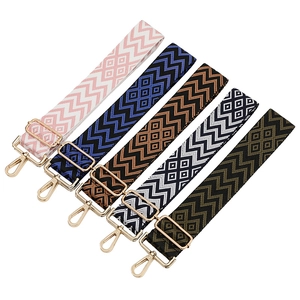 Adjustable jacquard woven guitar style shoulder straps for handbags with gold metal hooks