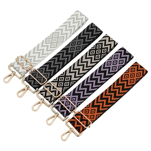 Adjustable jacquard bag straps with diamond patterns and gold metal hooks in five colors