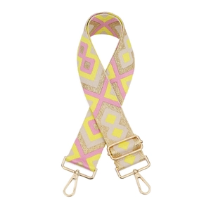 Adjustable jacquard wide shoulder strap with bohemian geometric pattern and gold hardware