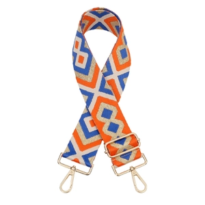 Adjustable jacquard bag strap with geometric patterns and gold metal clips