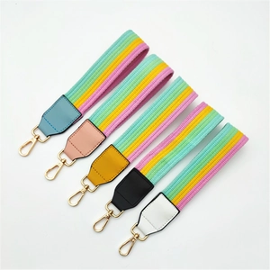 Rainbow Striped Woven Bag Strap Replacement Wristlet With Faux Leather Connector Metal Clasp For Handbag Key Wallet Accessory