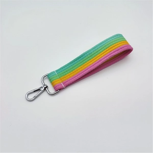 Rainbow striped woven hand strap with silver metal lobster clasp for women bags