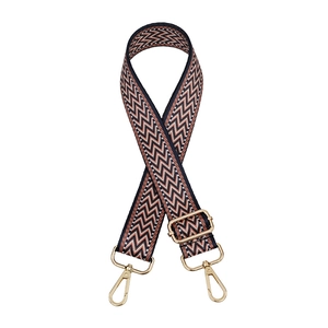 Adjustable chevron patterned bag strap with golden metal hooks for shoulder bags