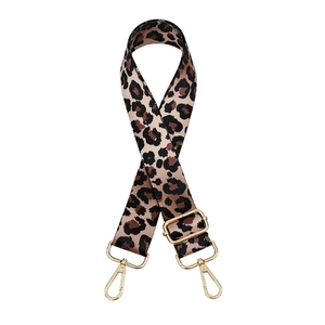 Adjustable leopard print bag strap with golden metal buckles for shoulder bags