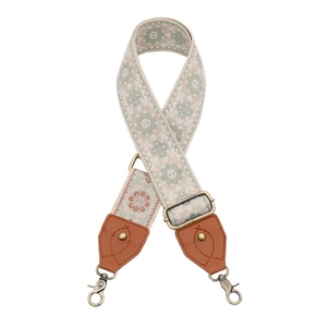 Verstellbarer gewebter Schultergurt im Bohème-Stil mit Blumenmustern und PU-Leder-Details