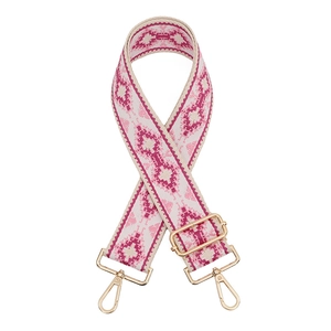 Tracolla larga regolabile con jacquard geometrico rosa e fibbie in metallo dorato