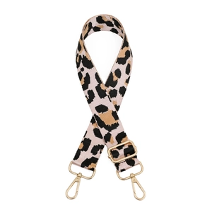 Adjustable leopard print bag strap with gold metal lobster clasps for shoulder bags