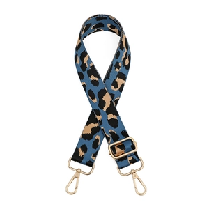Adjustable leopard print canvas shoulder strap with gold metal hooks for handbags