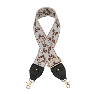 Bandoulière réglable large avec motif damas marron et mousquetons dorés polis