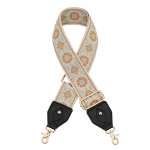 Ethnic embroidery purse strap with floral weaving patterns and gold metal swivel hooks