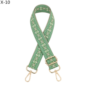 Detail of adjustable green geometric jacquard strap with gold swivel lobster clasps