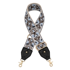 Bandoulière réglable bleu clair avec broderie baroque et attaches en métal doré brillant