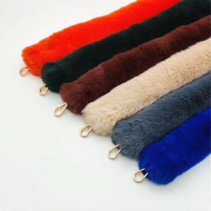 Faux fur handbag shoulder strap with gold metal hooks in multiple vibrant colors