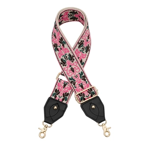Bandoulière réglable brodée de fleurs ethniques avec crochets dorés et finitions en cuir