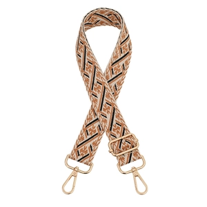 Ethnic geometric pattern replacement bag strap with light gold metal swivel hooks